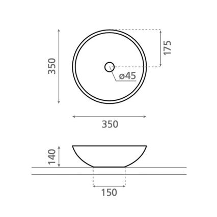Bathco 4015 - Umyvadlo na desku CASTELLON pr. 35 cm porcelán/bílá