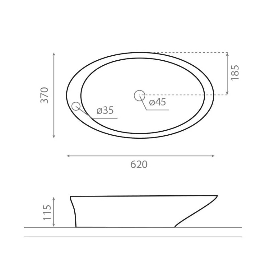 Bathco 4020 - Umyvadlo na desku PURE 62x37 cm porcelán/bílá