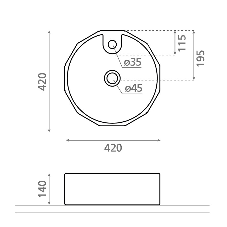 Bathco 4158 - Umyvadlo na desku CIRCUS pr. 42 cm porcelán/bílá