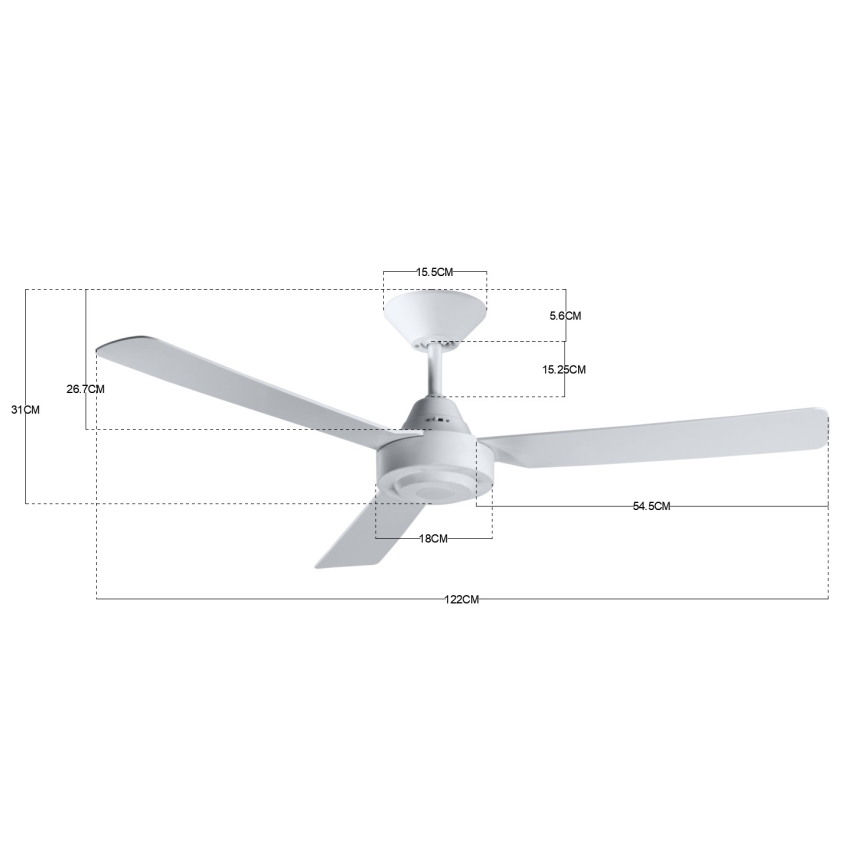 BAYSIDE 213015 - Stropní ventilátor CALYPSO bílá pr. 122 cm