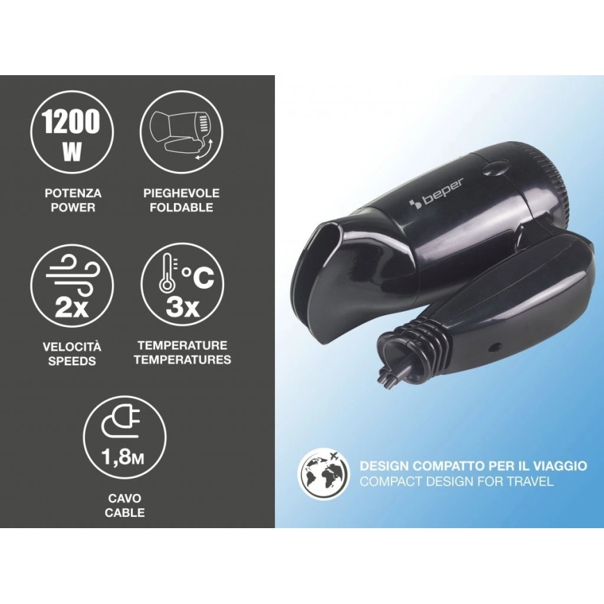 Beper - Cestovní fén 1200W/230V