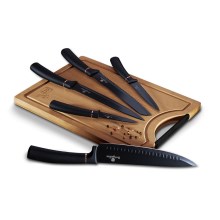 BerlingerHaus - Sada nerezových nožů s bambusovým prkénkem 6 ks černá