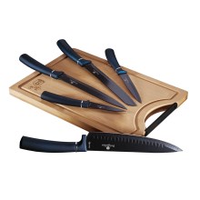 BerlingerHaus - Sada nerezových nožů s bambusovým prkénkem 6 ks modrá/černá
