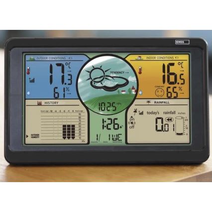 Bezdrátová meteostanice s barevným LCD displejem a srážkoměrem 3xAAA černá