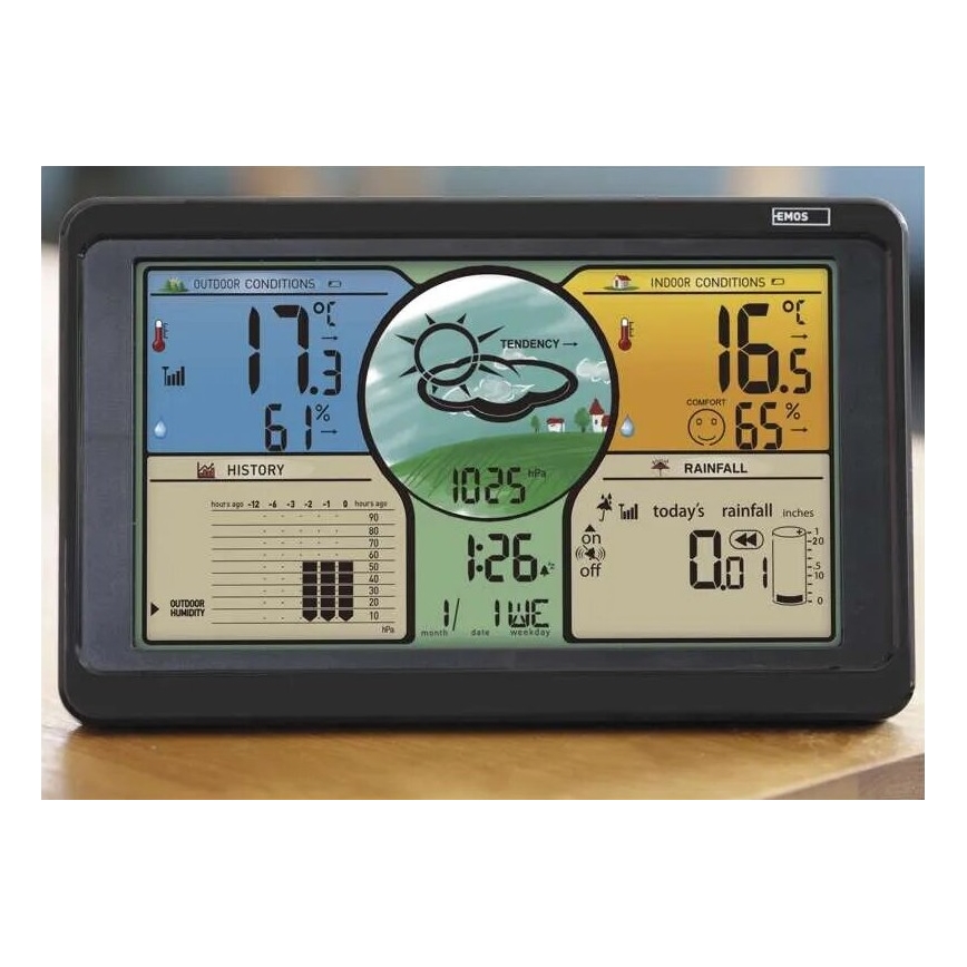 Bezdrátová meteostanice s barevným LCD displejem a srážkoměrem 3xAAA černá