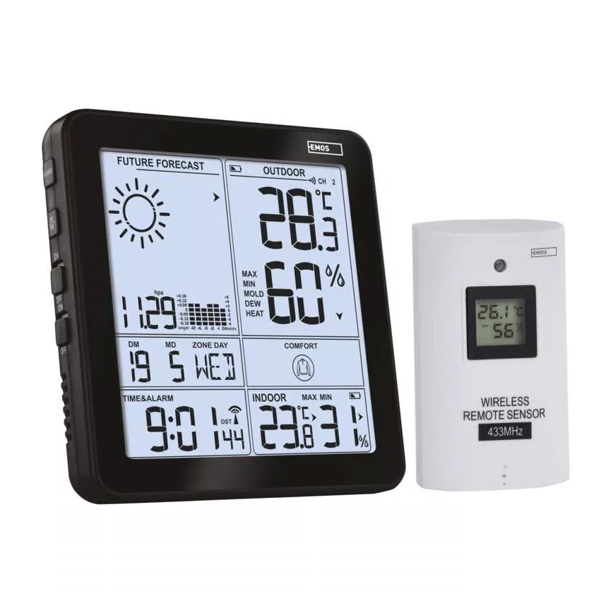 Bezdrátová meteostanice s budíkem 3xAA černá