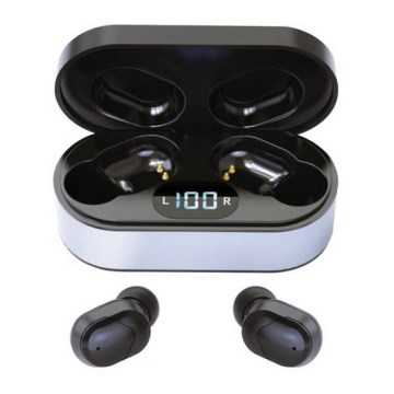 Bezdrátová sluchátka SPORT  Bluetooth V5.0 + LED nabíjecí stanice černá