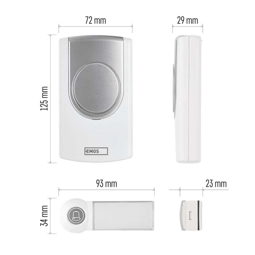 Bezdrátový zvonek 3xAA/1xCR2032 IP44 bílá/stříbrná