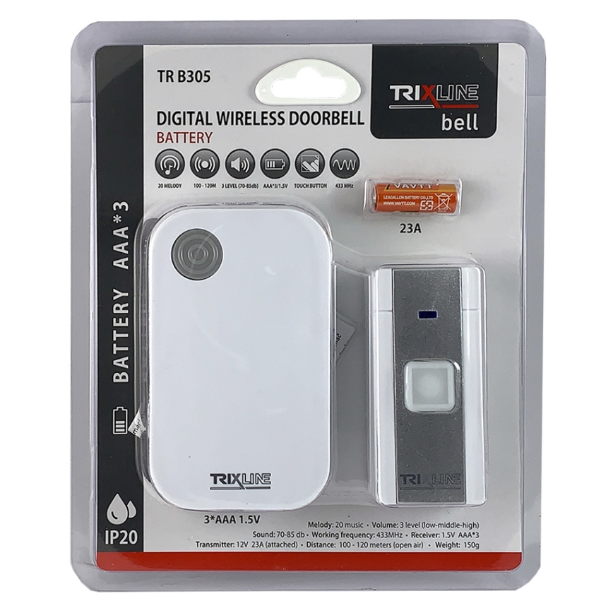 Bezdrátový zvonek BELL 1x23A + 3xAAA bílá
