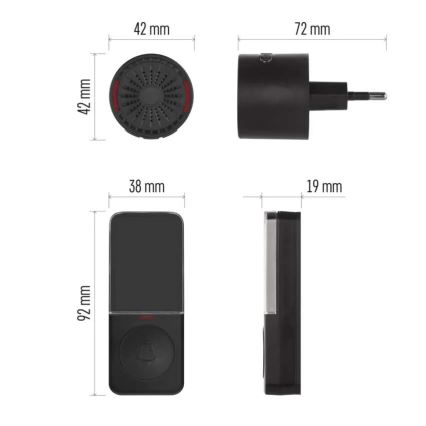 Bezdrátový zvonek do zásuvky 230V + 1xCR2032 černá