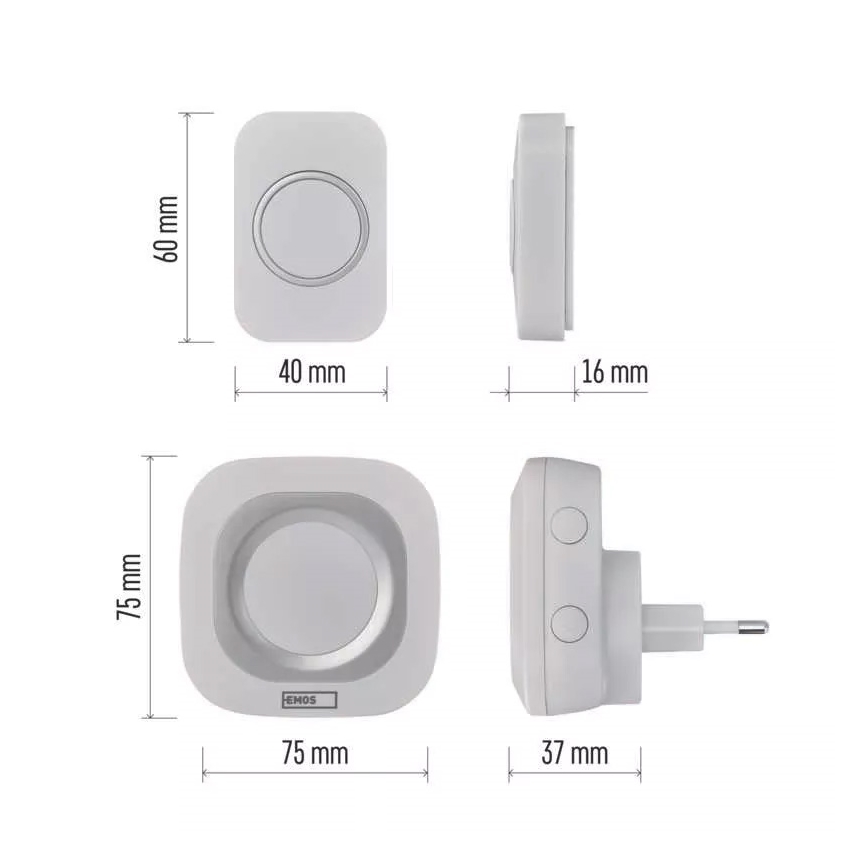 Bezdrátový zvonek do zásuvky 230V + 1xCR2032 IP44 bílá