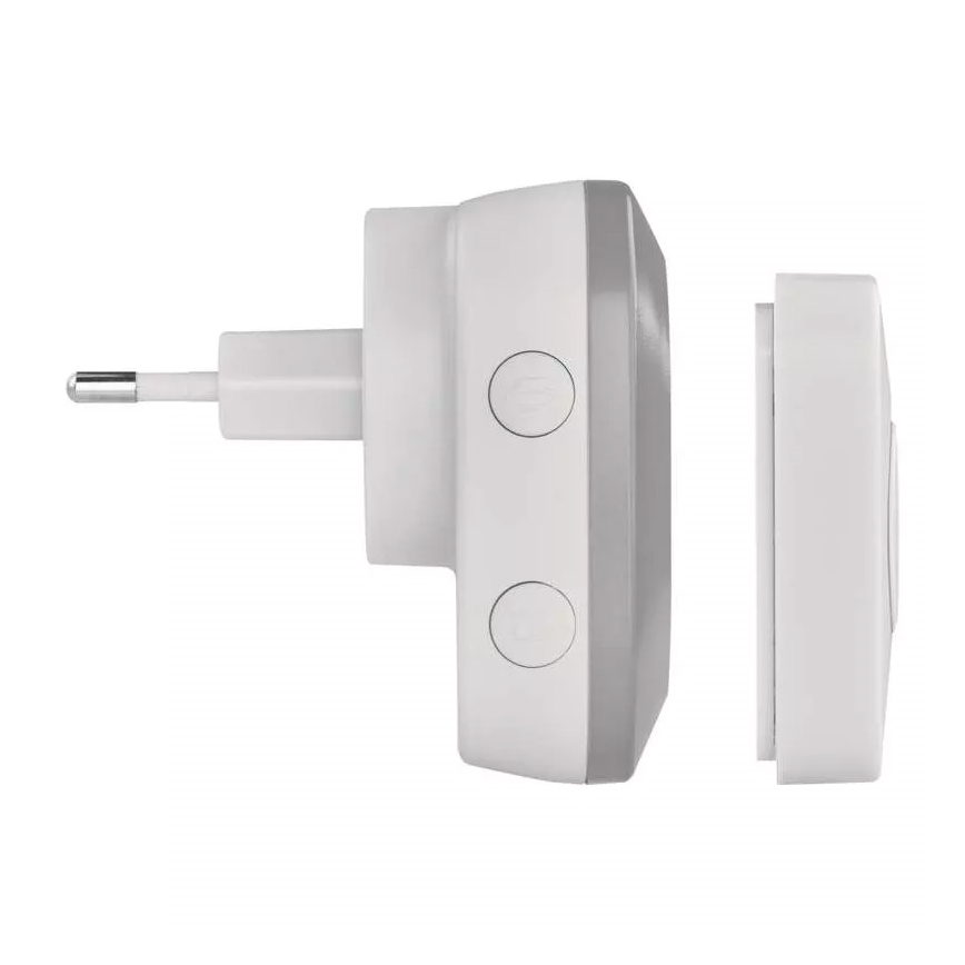 Bezdrátový zvonek do zásuvky 230V + 1xCR2032 IP44 šedá