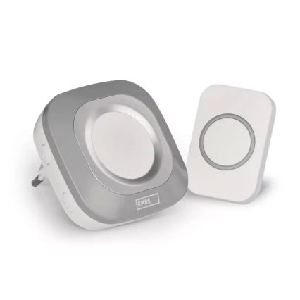Bezdrátový zvonek do zásuvky 230V + 1xCR2032 IP44 šedá