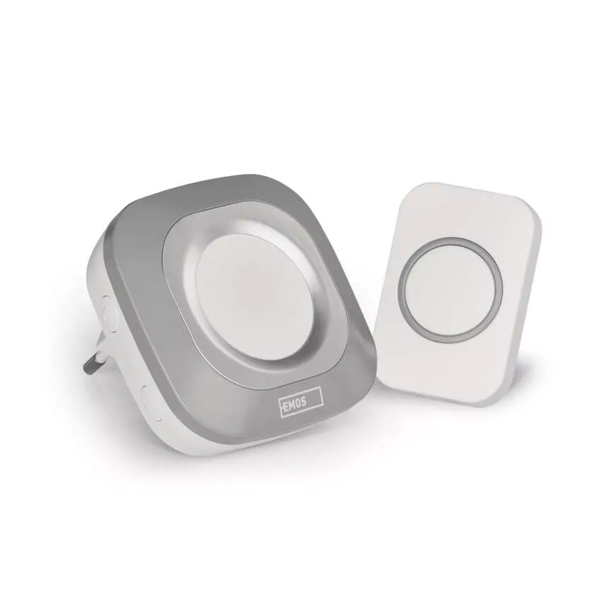 Bezdrátový zvonek do zásuvky 230V + 1xCR2032 IP44 šedá