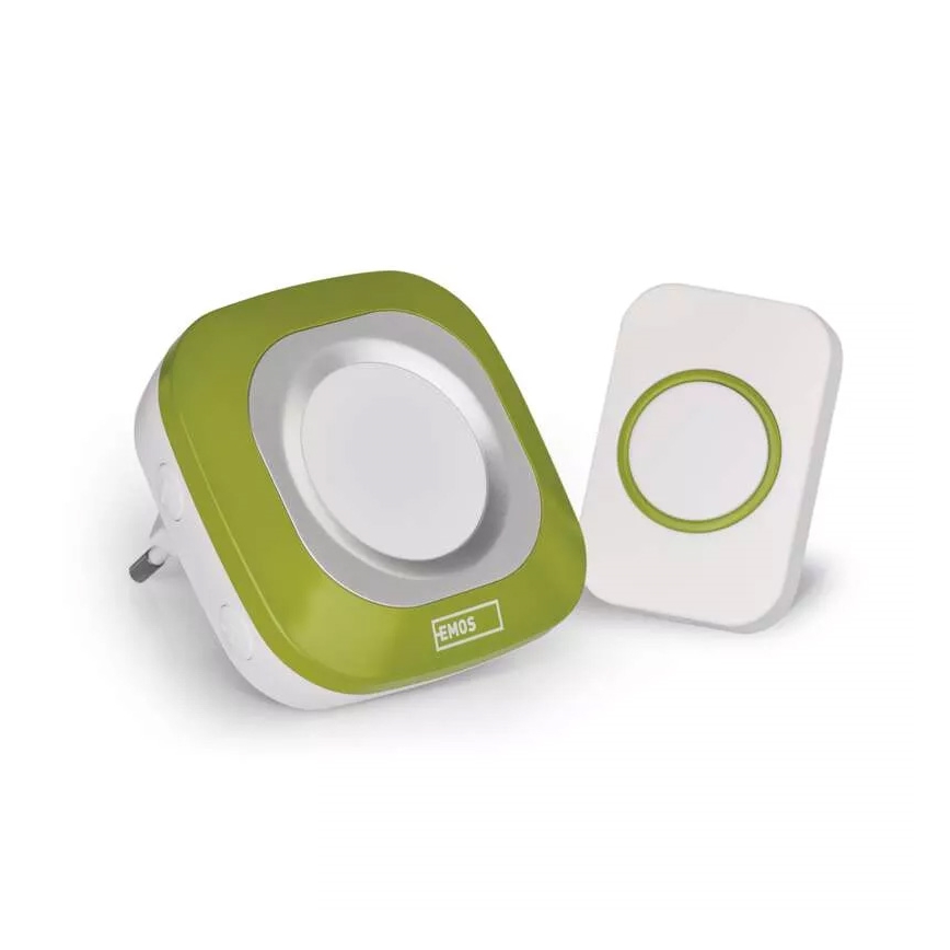 Bezdrátový zvonek do zásuvky 230V + 1xCR2032 IP44 zelená