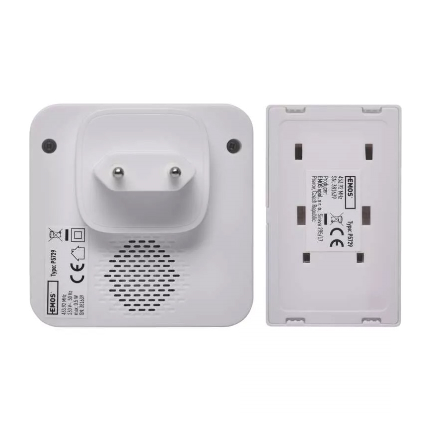 Bezdrátový zvonek do zásuvky 230V IP44 bílá