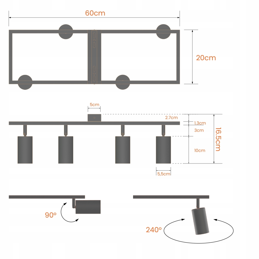 Bodové svítidlo 4xGU10/30W/230V černá