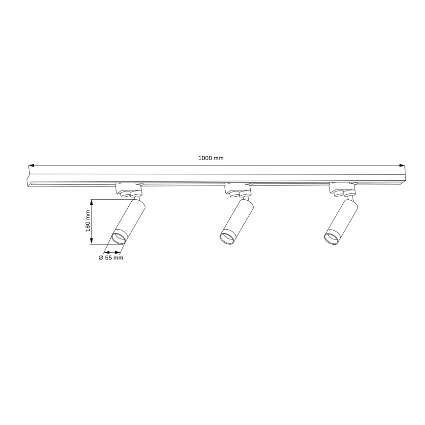 Bodové svítidlo do lištového systému FADO 3xGU10/10W/230V + 1 m lištový systém černá