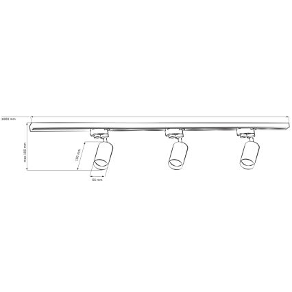 Bodové svítidlo do lištového systému PARIS 3xGU10/10W/230V + 1 m lištový systém bílá