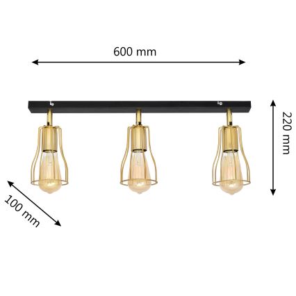 Bodové svítidlo TUBE 3xE27/15W/230V zlatá/černá