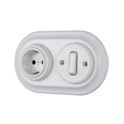 Bohemia-Design - Porcelánová retro domovní zásuvka bez rámečku SCHUKO 250V/16A bílá