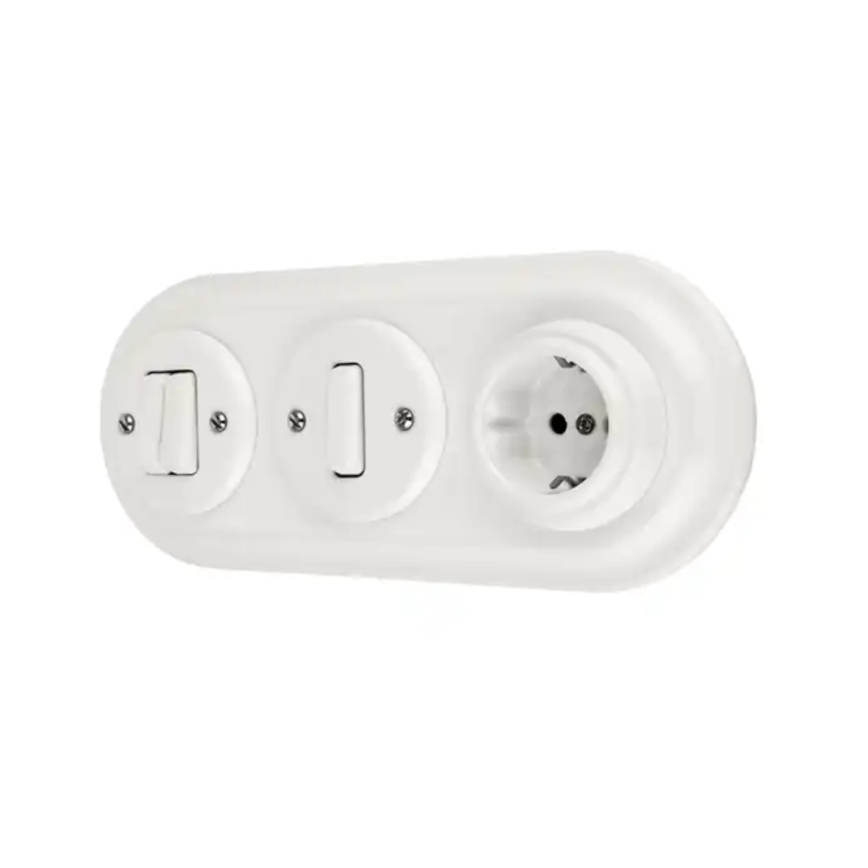 Bohemia-Design - Porcelánová retro domovní zásuvka bez rámečku SCHUKO 250V/16A bílá