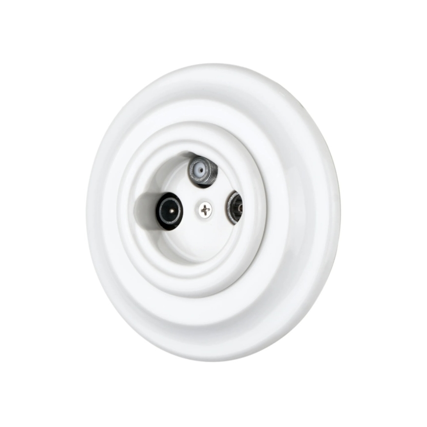 Bohemia-Design - Porcelánová retro TV/SAT-W zásuvka s rámečkem bílá