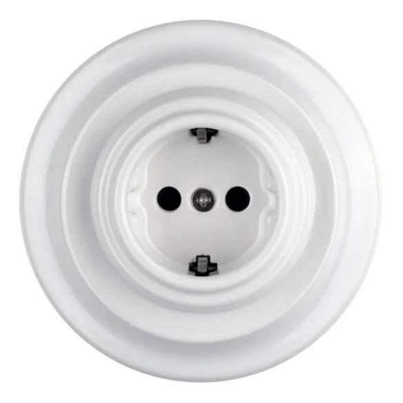 Bohemia-Design - Porcelánová retro domovní zásuvka s rámečkem SCHUKO 250V/16A bílá