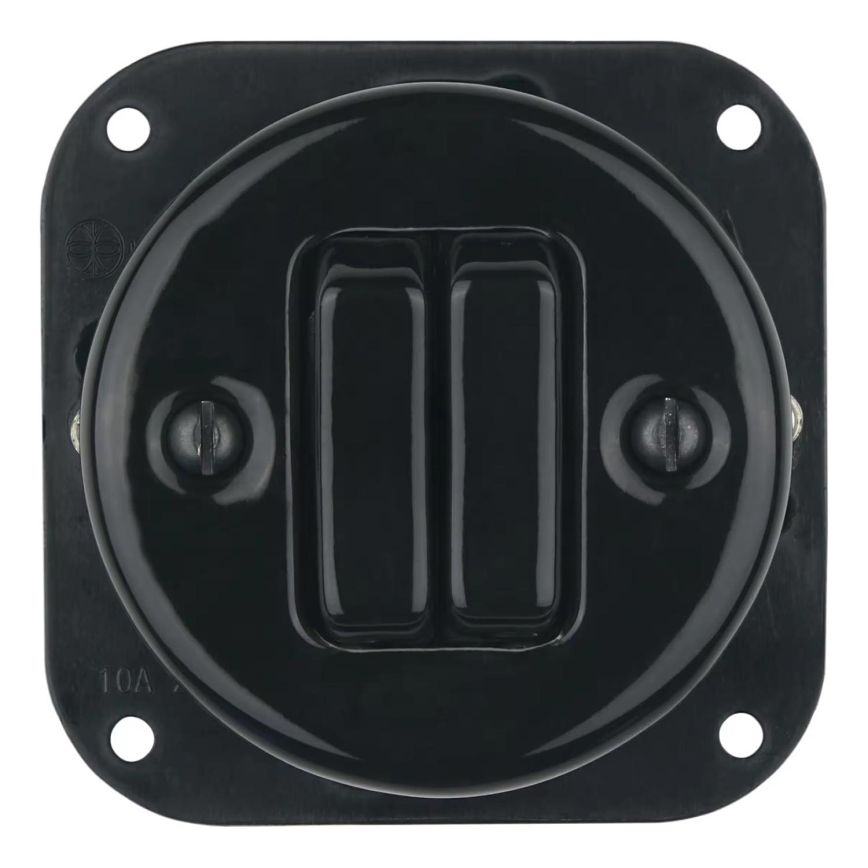 Bohemia-Design - Porcelánový retro dvojitý vypínač bez rámečku č. 6+6 černá