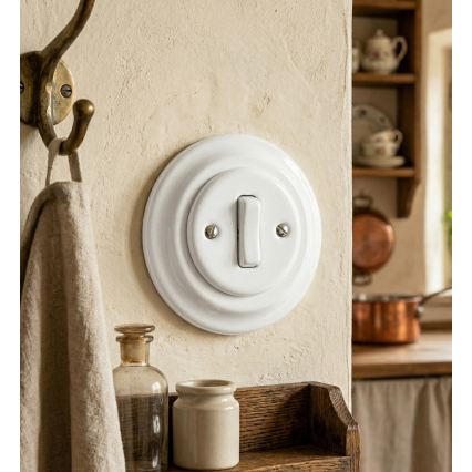 Bohemia-Design - Porcelánový retro jednoduchý vypínač s rámečkem č. 1 bílá