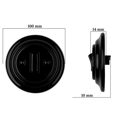 Bohemia-Design - Porcelánový retro jednoduchý vypínač s rámečkem č. 1 černá