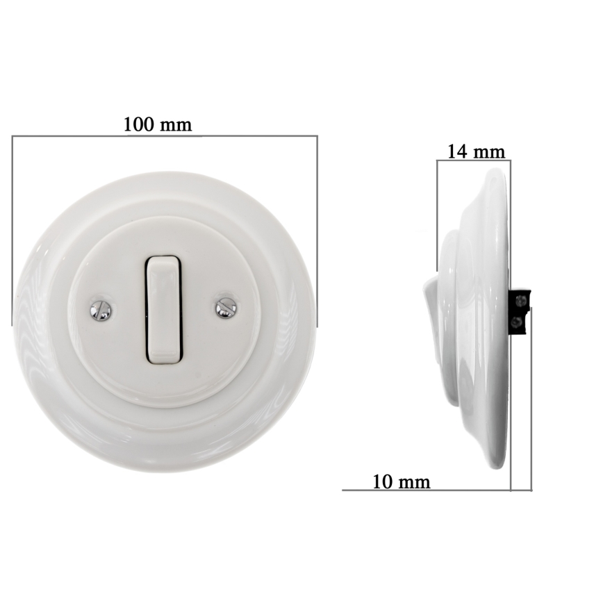 Bohemia-Design - Porcelánový retro jednoduchý vypínač s rámečkem č. 6 bílá