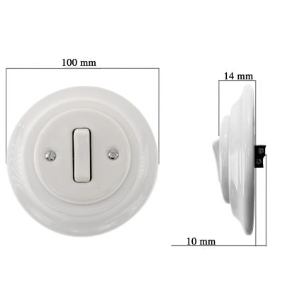 Bohemia-Design - Porcelánový retro jednoduchý vypínač s rámečkem č. 7 bílá