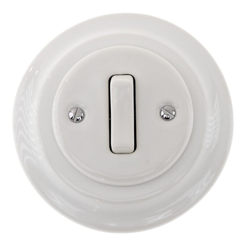 Bohemia-Design - Porcelánový retro jednoduchý vypínač s rámečkem zvonkový bílá