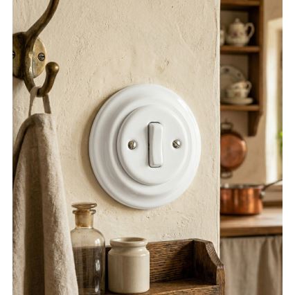Bohemia-Design - Porcelánový retro jednoduchý vypínač s rámečkem zvonkový bílá