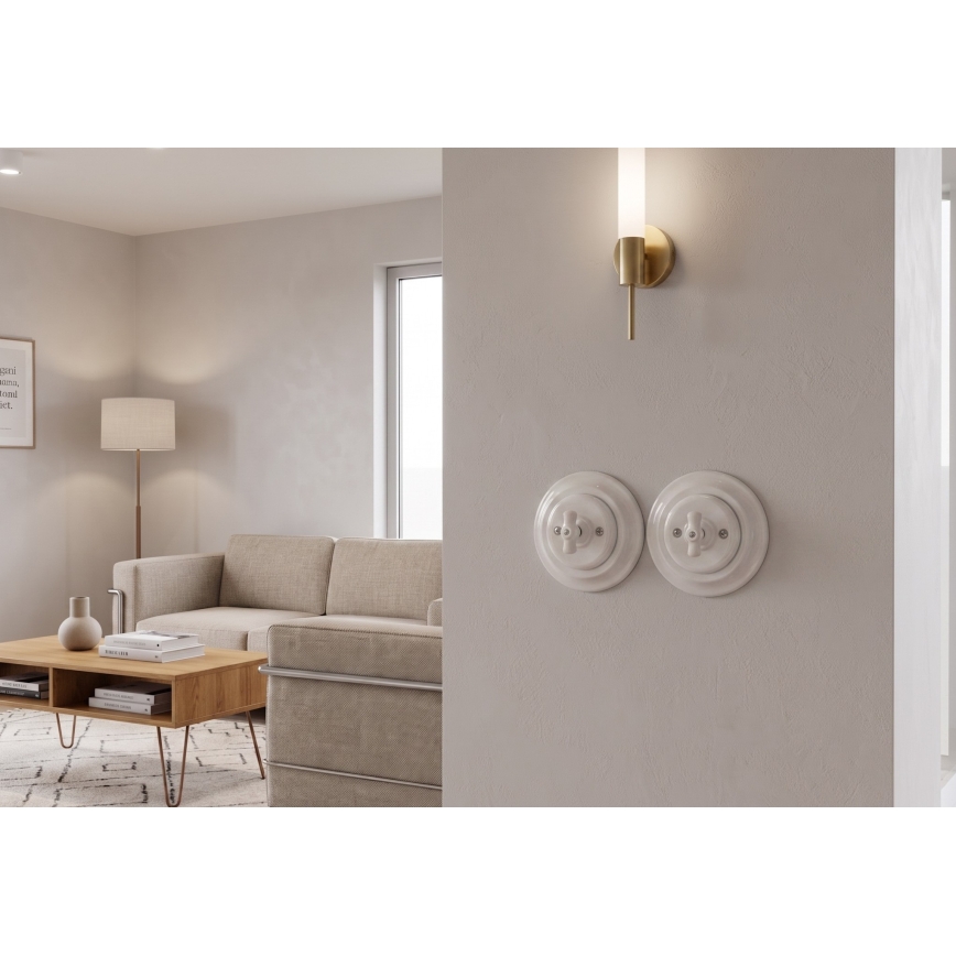 Bohemia-Design - Porcelánový retro vypínač otočný s rámečkem č. 1 bílá