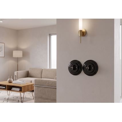 Bohemia-Design - Porcelánový retro vypínač otočný s rámečkem č. 1 černá