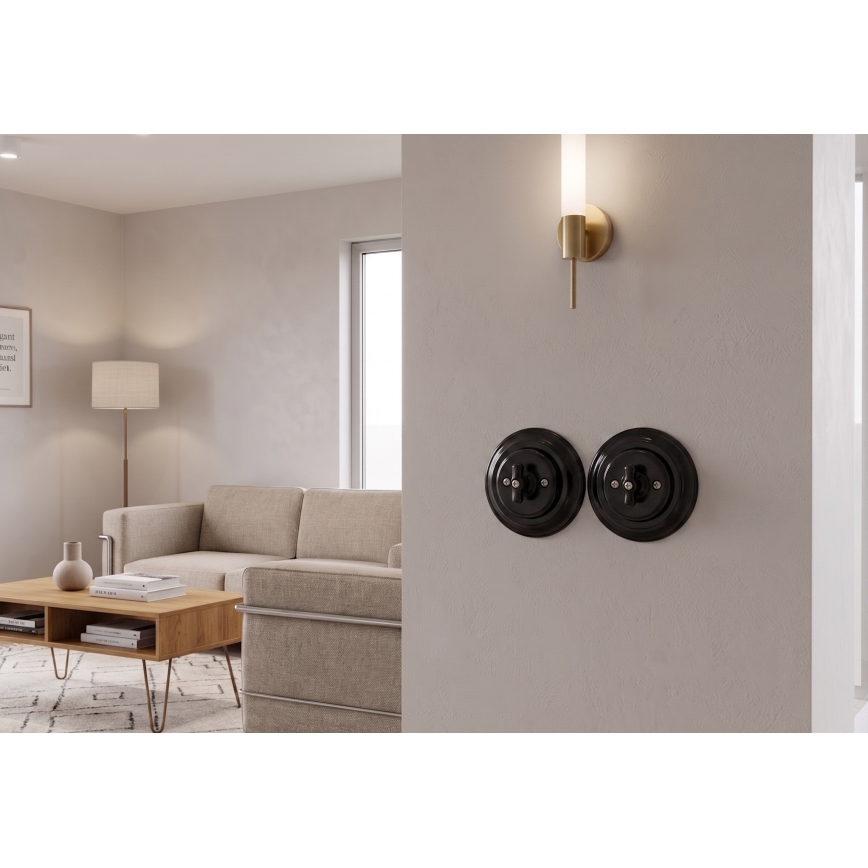 Bohemia-Design - Porcelánový retro vypínač otočný s rámečkem č. 1 černá