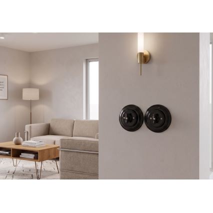 Bohemia-Design - Porcelánový retro vypínač otočný s rámečkem č. 7 černá