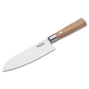 Böker - Damaškový kuchyňský nůž santoku DAMAST OLIVE 17,2 cm olivové dřevo