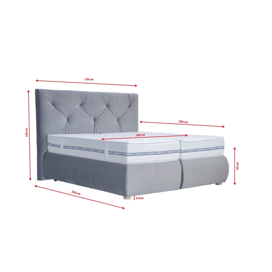 Boxspringová postel s matrací a topperem ELEN 160x200 cm šedá