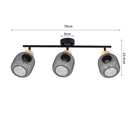 Brilagi - Bodové svítidlo BASKLITE 3xE27/15W/230V dřevo/černá