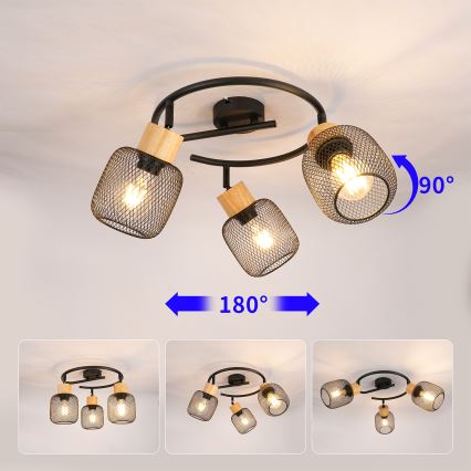 Brilagi - Bodové svítidlo BASKLITE 3xE27/15W/230V dřevo/černá