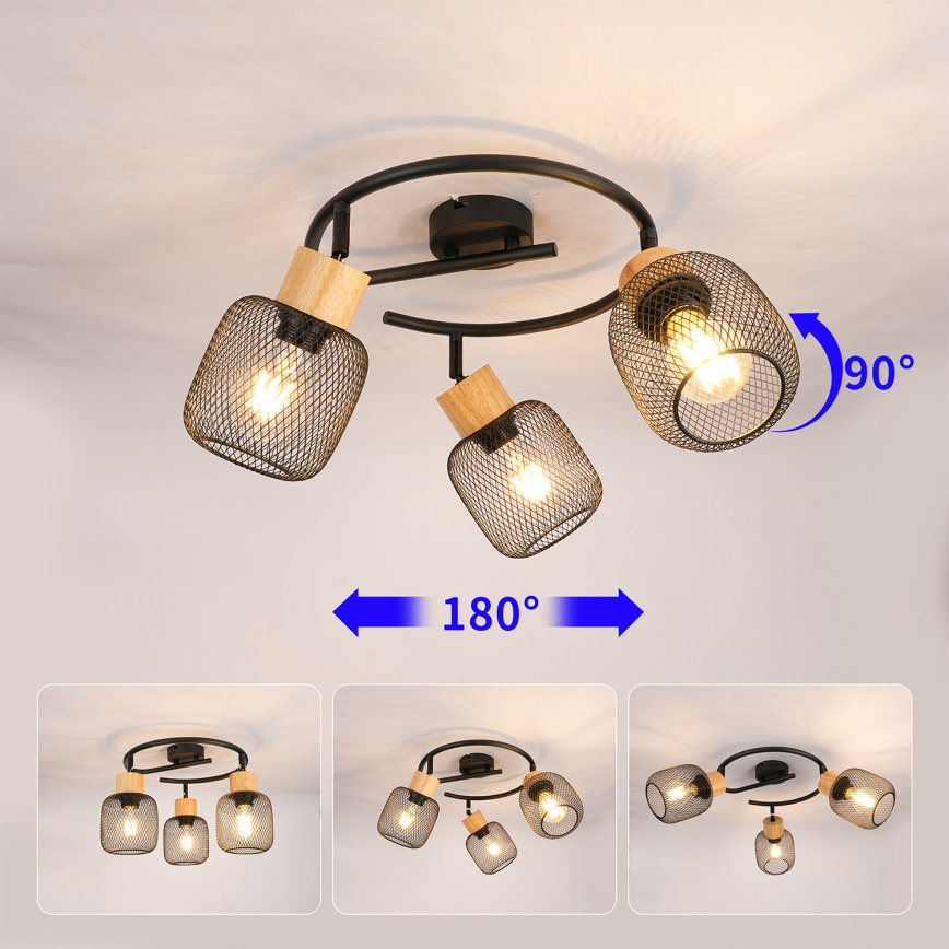 Brilagi - Bodové svítidlo BASKLITE 3xE27/15W/230V dřevo/černá