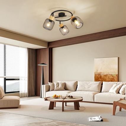 Brilagi - Bodové svítidlo BASKLITE 3xE27/15W/230V dřevo/černá