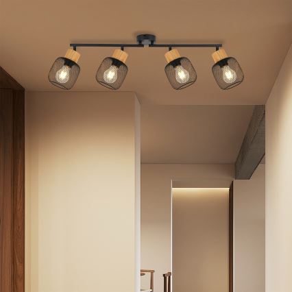 Brilagi - Bodové svítidlo BASKLITE 4xE27/15W/230V dřevo/černá