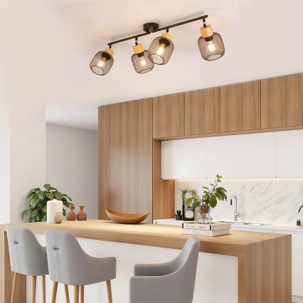 Brilagi - Bodové svítidlo BASKLITE 4xE27/15W/230V dřevo/černá