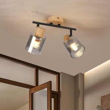 Brilagi - Bodové svítidlo HYGGE 2xE14/15W/230V dřevo/kouřová