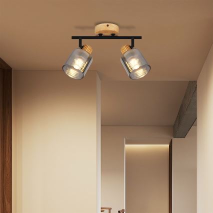 Brilagi - Bodové svítidlo HYGGE 2xE14/15W/230V dřevo/kouřová