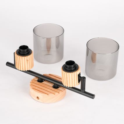 Brilagi - Bodové svítidlo HYGGE 2xE14/15W/230V dřevo/kouřová